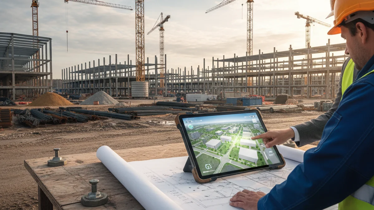 Imagen genérica de un polígono industrial en fase de desarrollo urbanístico.