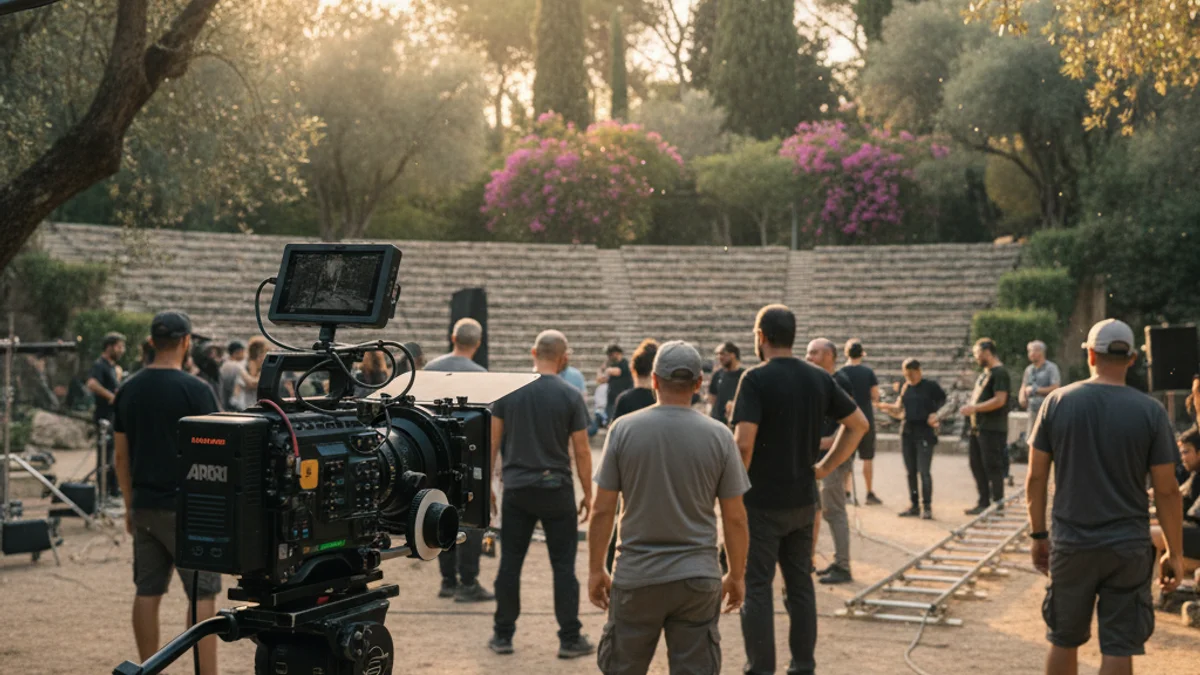 Imagen genérica de un rodaje audiovisual con una cámara profesional y equipo técnico.