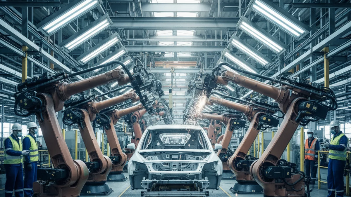 Imagen genérica de una línea de producción automatizada en una fábrica de automóviles.