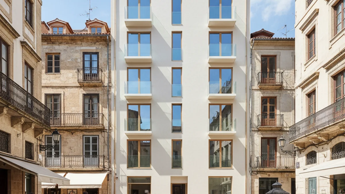 Imagen genérica de un edificio de viviendas reformado en el centro de una ciudad.