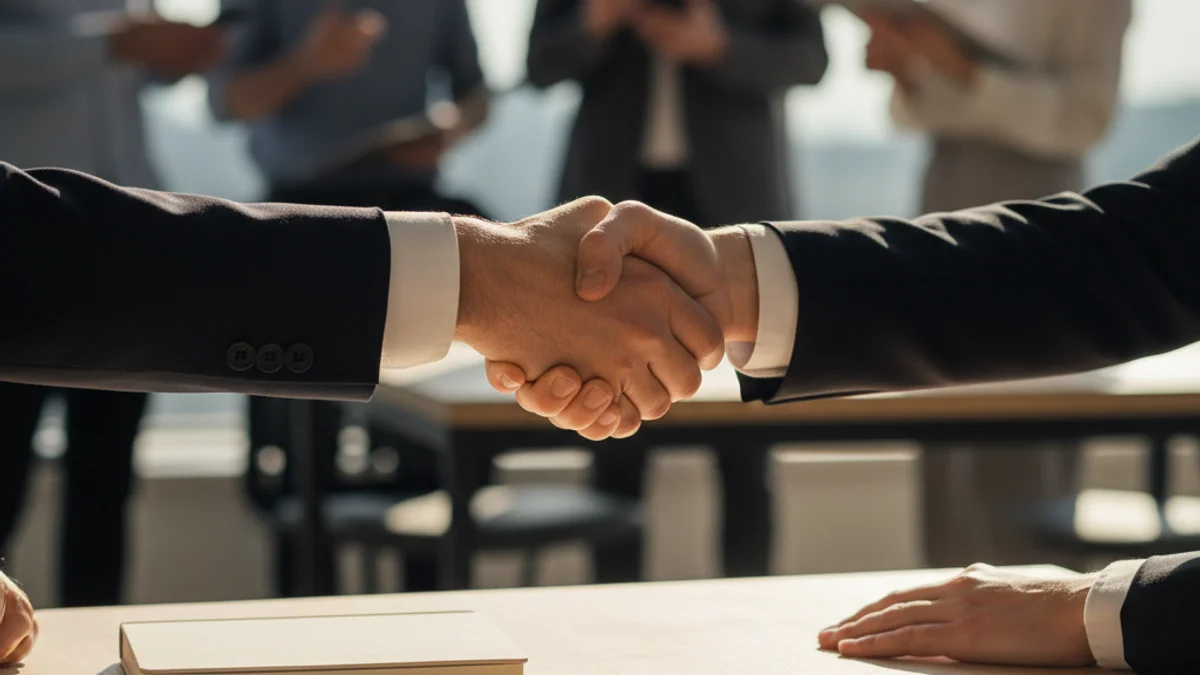 Imagen genérica de dos personas cerrando un acuerdo laboral con un apretón de manos.