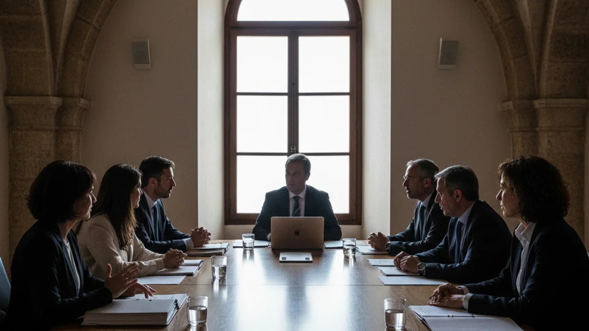 Imagen genérica de una reunión de trabajo en una sala institucional para planificar proyectos de futuro.