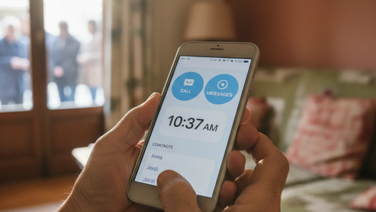 Imagen genérica de una persona mayor utilizando un teléfono móvil con una interfaz simplificada.