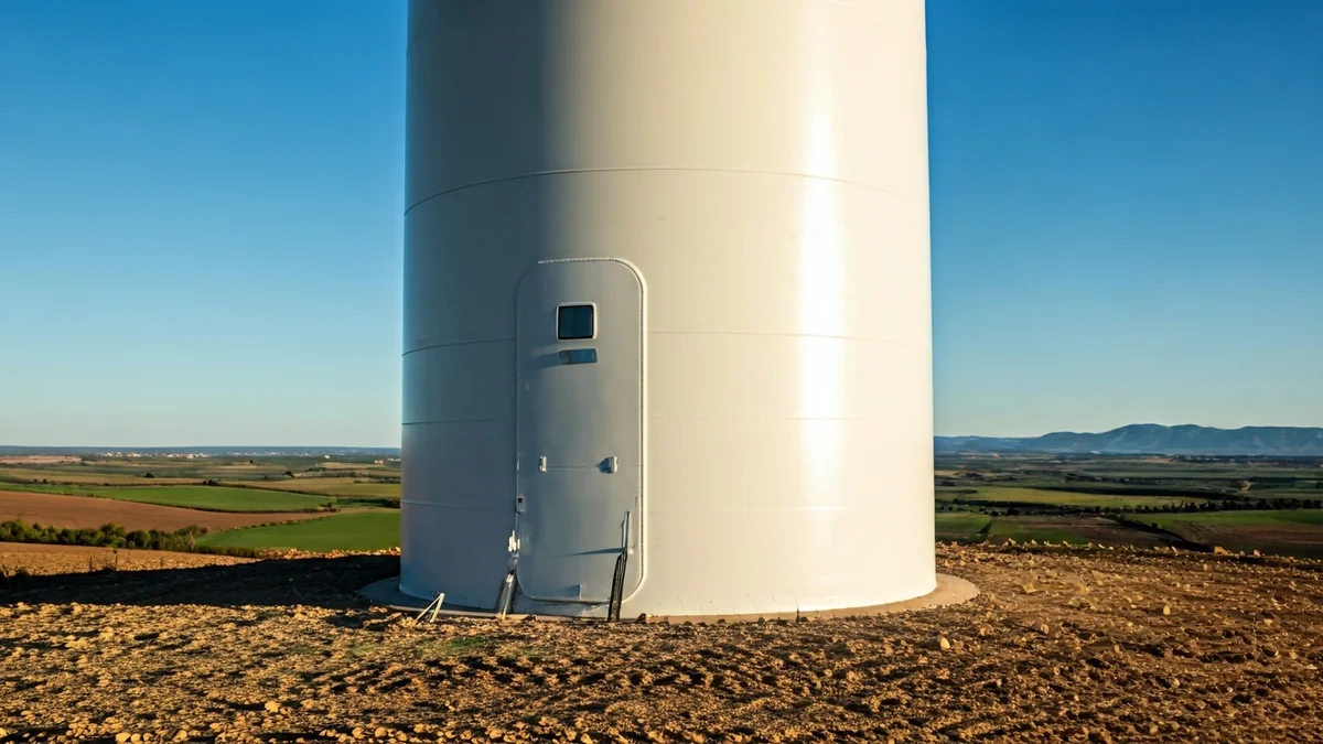 Imagen genérica de la base de un aerogenerador en un paisaje rural.
