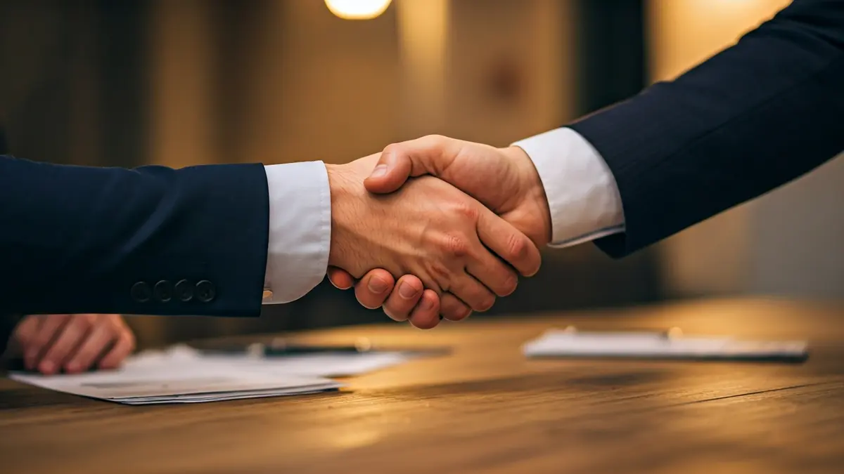 Imagen genérica de manos estrechándose sobre una mesa, simbolizando colaboración empresarial.