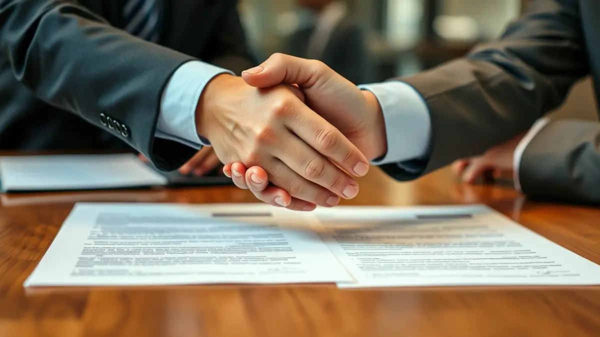 Imagen genérica de dos manos estrechándose sobre una mesa, simbolizando un acuerdo o colaboración.