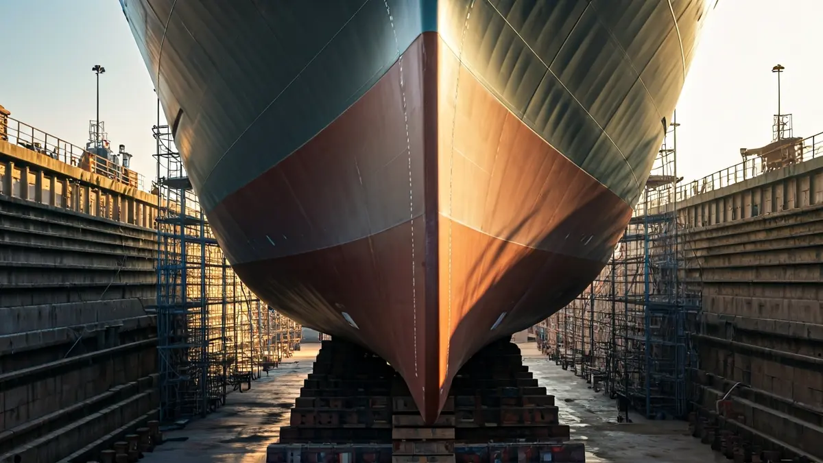 Imagen de un astillero de Navantia en Ferrol, con barcos en construcción.