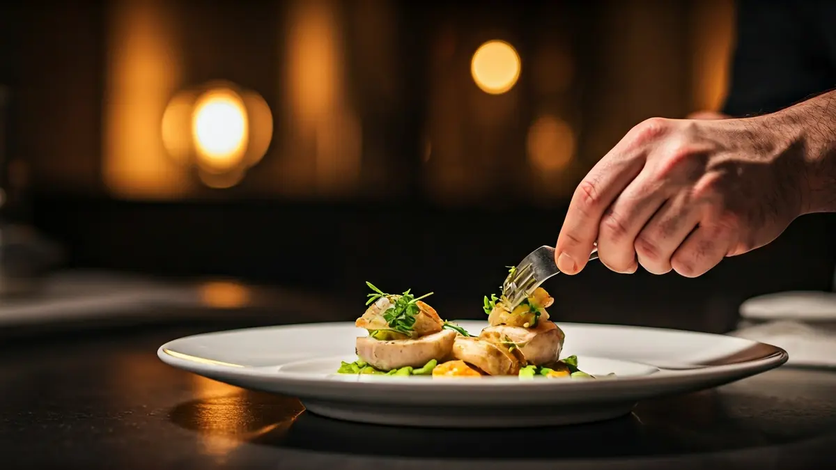 Imagen genérica de manos de cocinero preparando un plato.