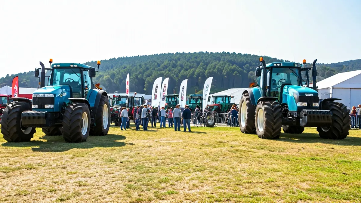 Imagen de la feria Moexmu en Muimenta, con tractores y maquinaria agrícola moderna.