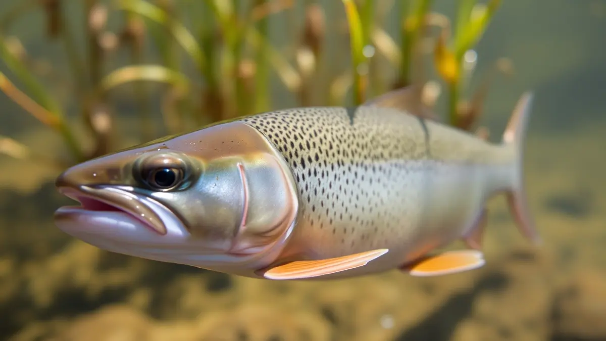 Imagen genérica de una trucha nadando en agua clara.