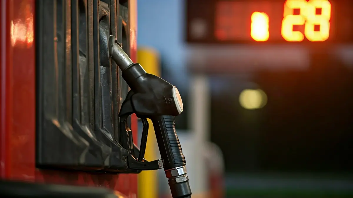 Imagen genérica de una manguera de combustible en una gasolinera, con el precio elevado de fondo.