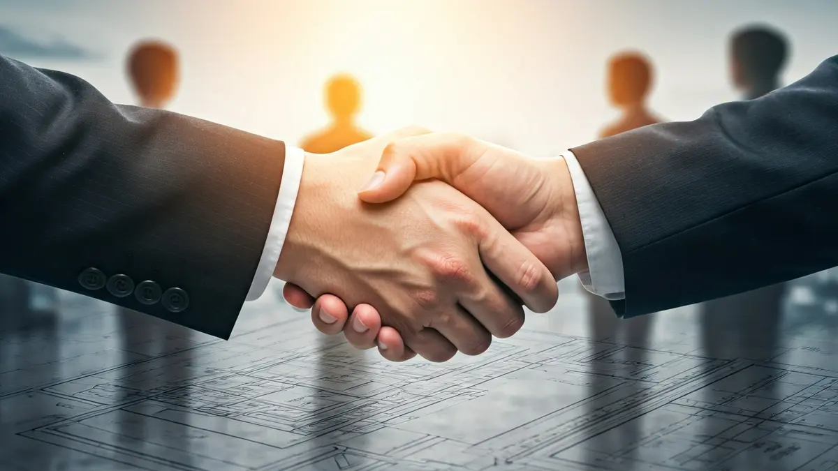 Imagen genérica de planos industriales y un apretón de manos, simbolizando inversión.