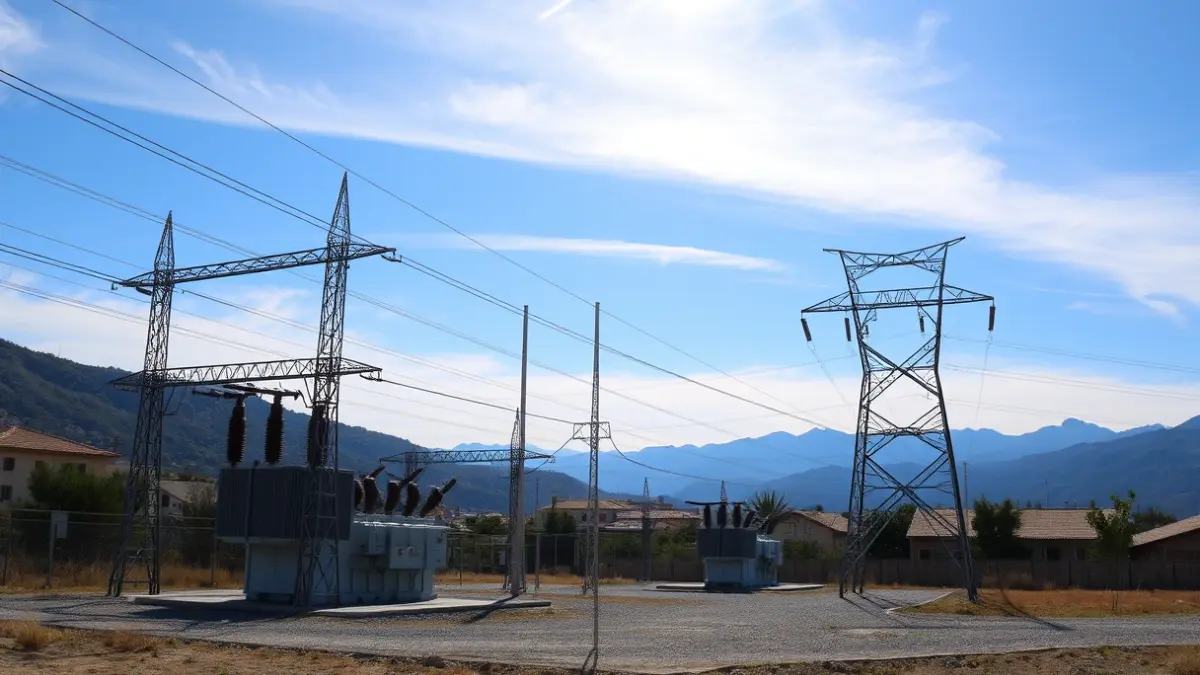 Imagen de una subestación eléctrica en un paisaje andaluz.