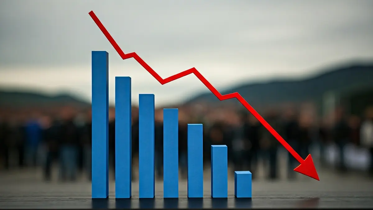 Imagen genérica: gráfico que muestra un descenso económico, con un fondo industrial difuminado.