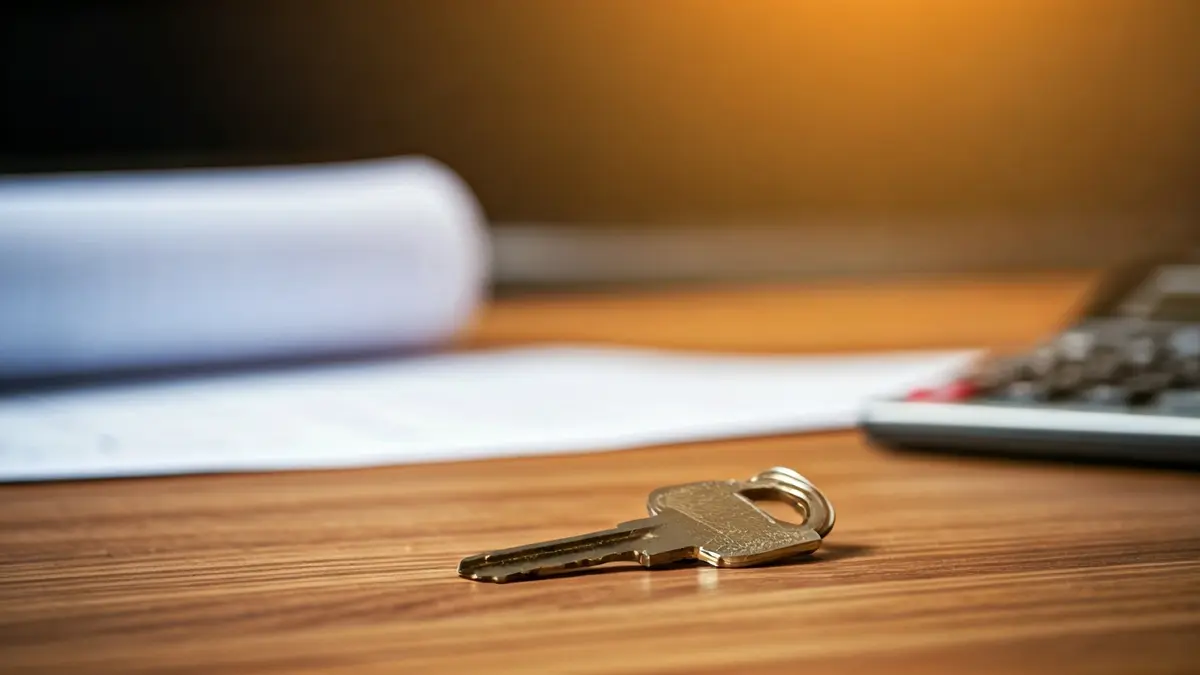Imagen genérica de unas llaves de casa sobre una mesa, con planos desenfocados al fondo, simbolizando la compraventa de viviendas.