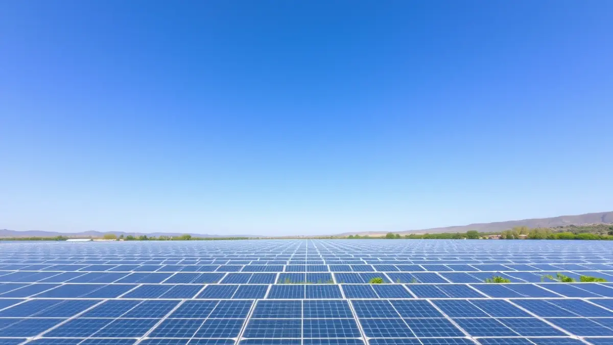 Generic image of a solar power plant with photovoltaic panels in a Mediterranean landscape.