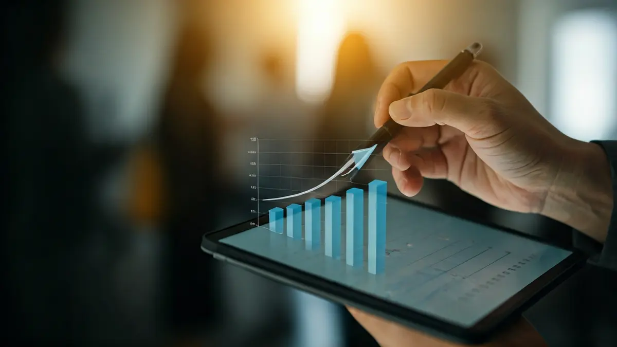 Imagen genérica de una mano señalando un gráfico de crecimiento en una tableta, simbolizando datos de empleo.