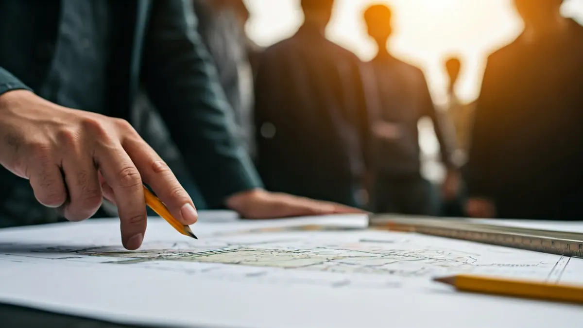 Imagen genérica de planos de desarrollo urbanístico y documentos de subasta de terrenos.