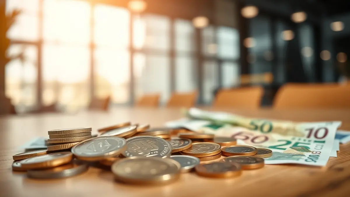 Imagen genérica de monedas y billetes de euro sobre una mesa, simbolizando la renta per cápita.