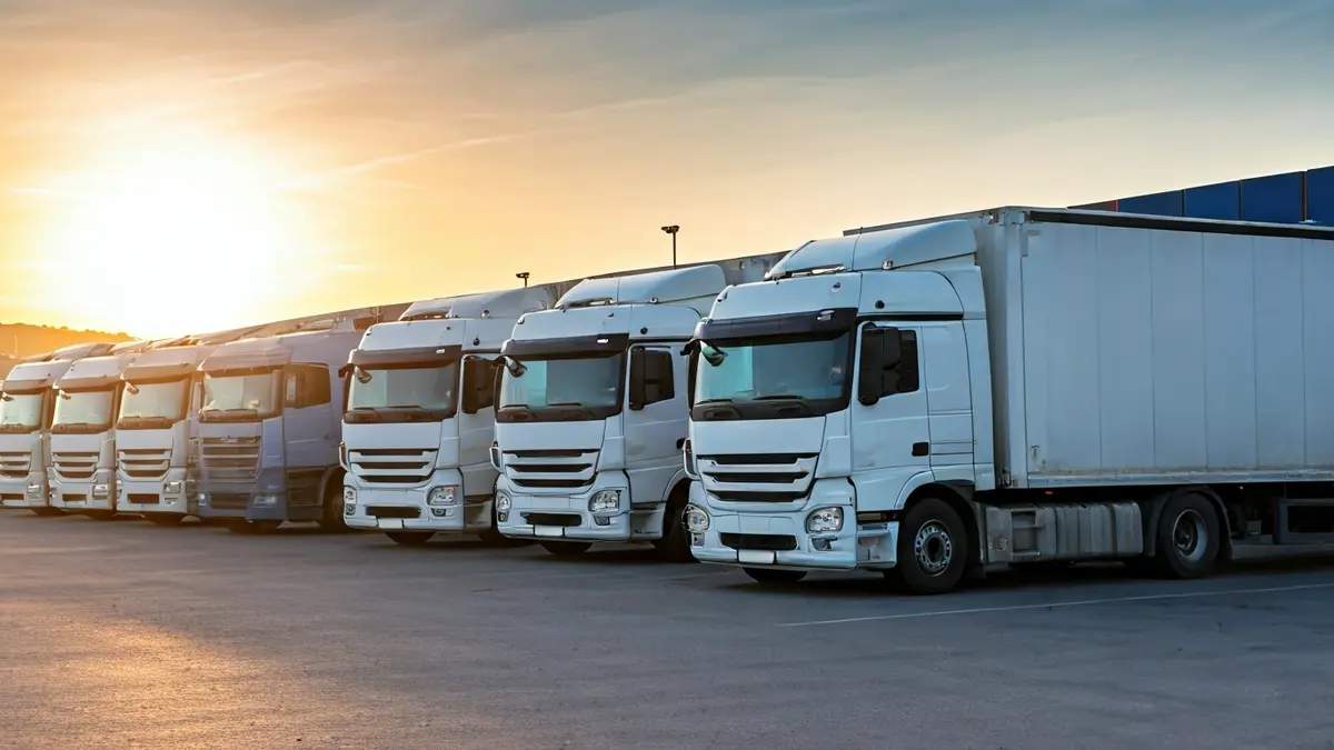 Imagen genérica de camiones de transporte de mercancías en un centro logístico.
