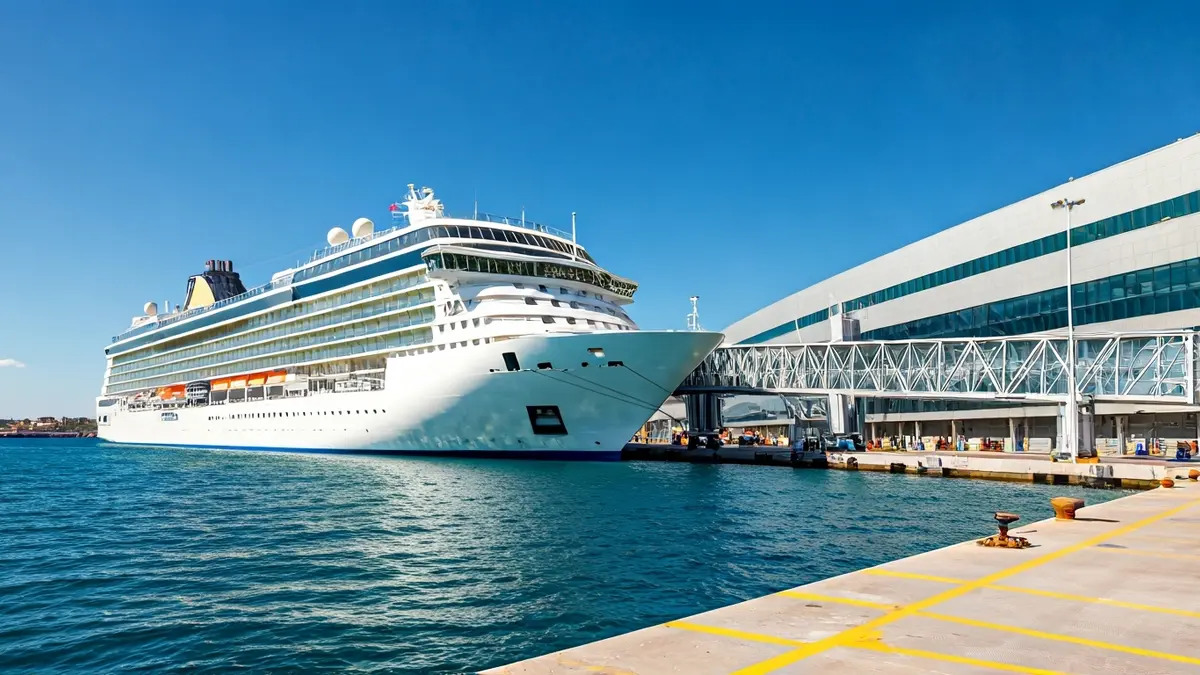 Imagen de un crucero atracado en el Puerto de Almería con nuevas instalaciones.
