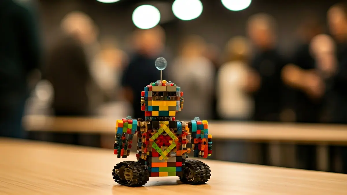 Imaxe xenérica dun robot feito con bloques de construción, representando a tecnoloxía e a innovación.