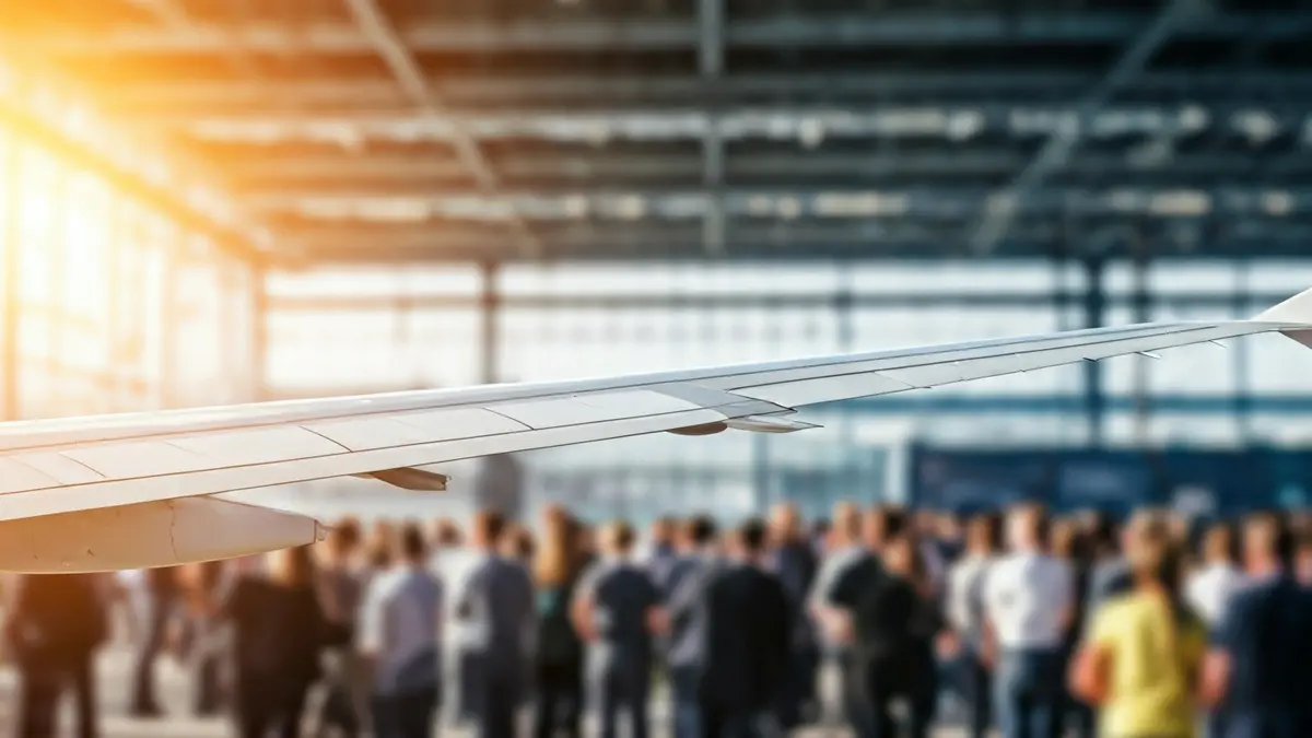Image of an Airbus aircraft wing in a manufacturing plant, symbolizing the aerospace industry.