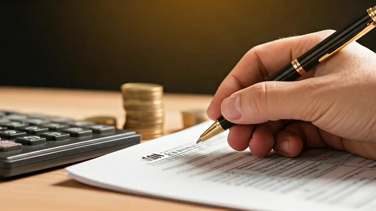 Imagen genérica de una persona rellenando un formulario de impuestos con un bolígrafo.