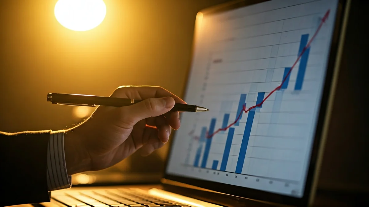 Imagen genérica de una mano analizando gráficos económicos con una tendencia a la baja.
