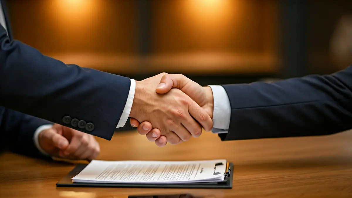 Imagen genérica de dos manos estrechándose sobre una mesa, simbolizando un traspaso de poder o un acuerdo empresarial.