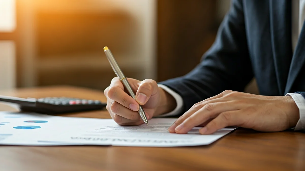 Imagen genérica de manos firmando un documento fiscal.