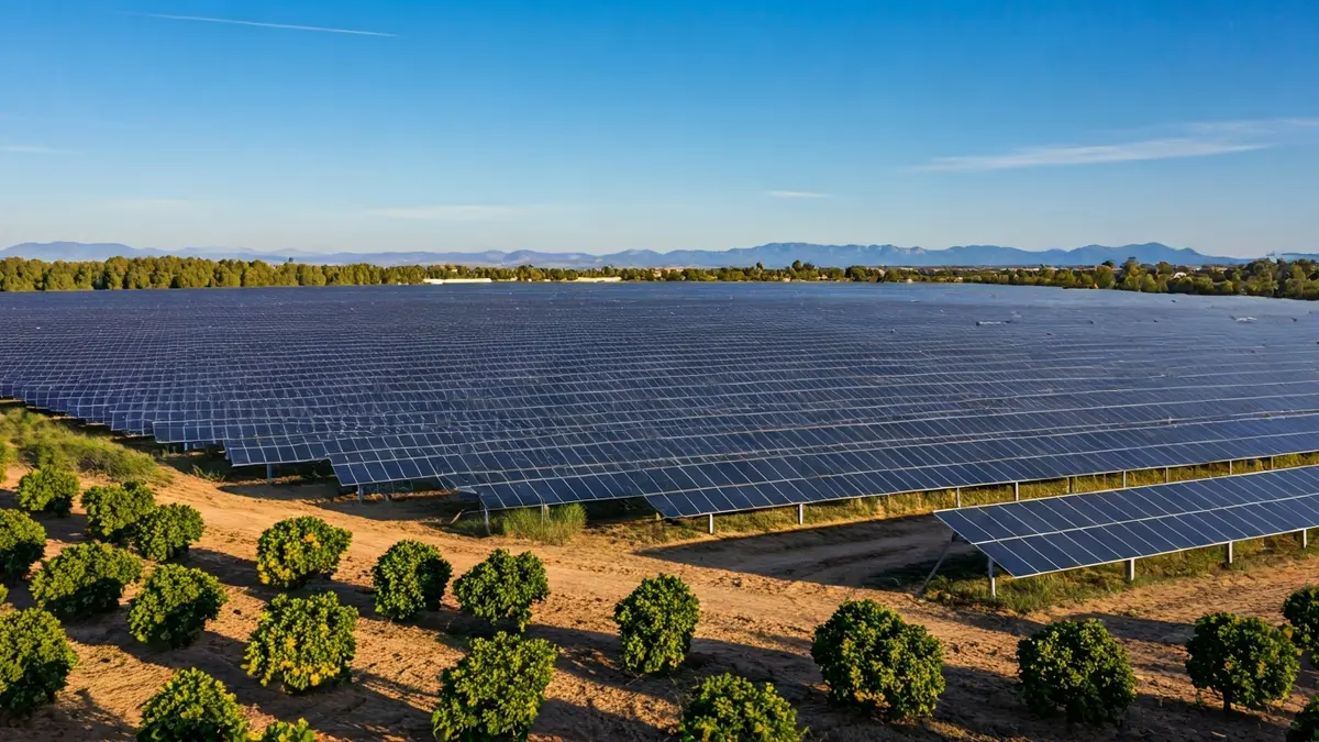 Imagen genérica de una macroplanta fotovoltaica bajo el sol.