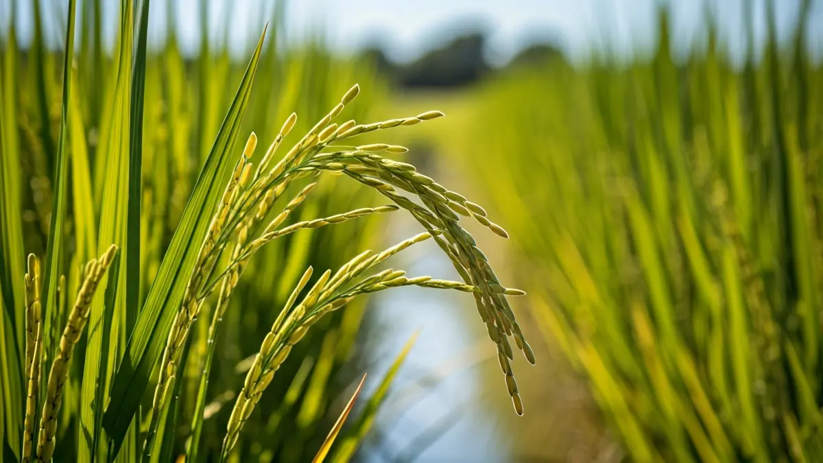 Generic image of a rice field in Andalusia under the sun.
