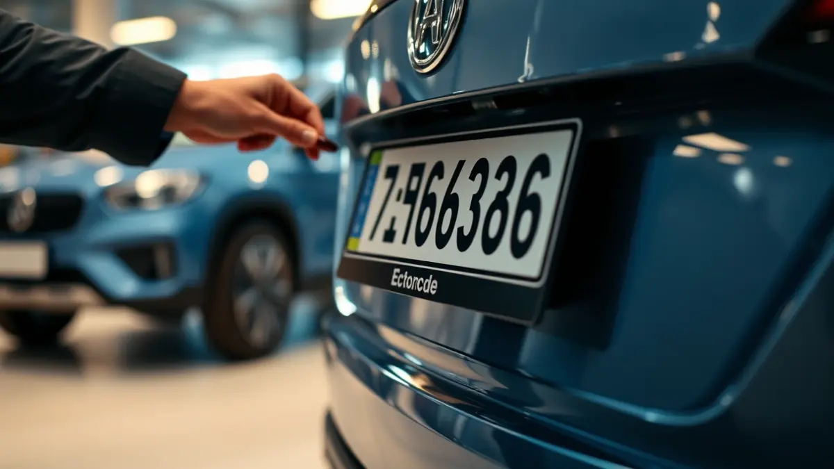 Generic image of a license plate being affixed to a new vehicle.