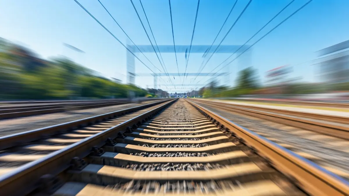 Imagen genérica de vías de tren con señalización, representando la mejora de la infraestructura ferroviaria.