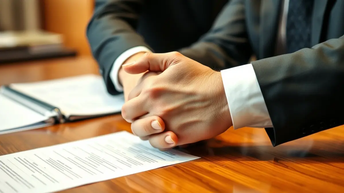 Generic image of a business meeting with two hands shaking.