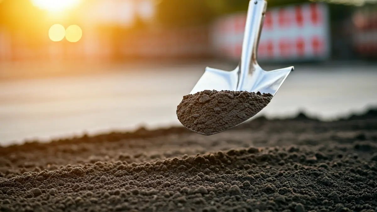 Imagen de una primera piedra simbólica en una obra de construcción.