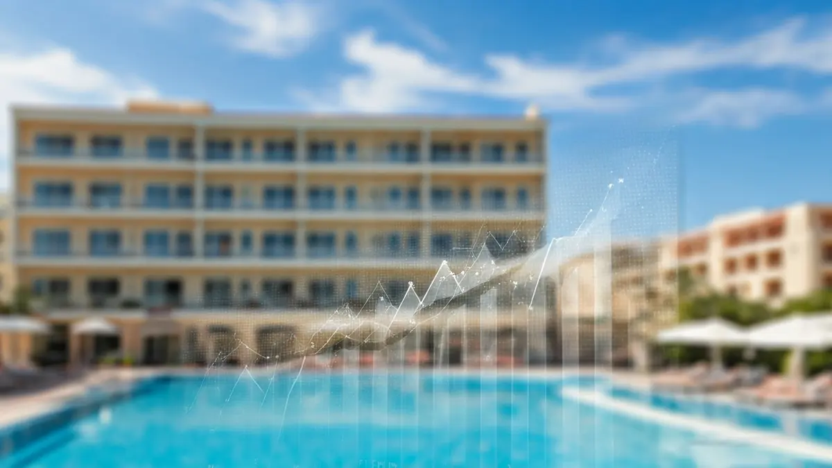 Generic image of a hotel occupancy chart with hotels in the background.