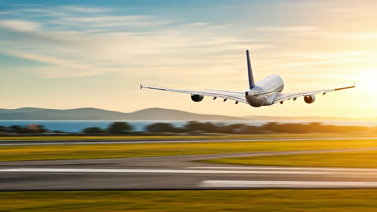Imagen genérica de un avión despegando al atardecer.