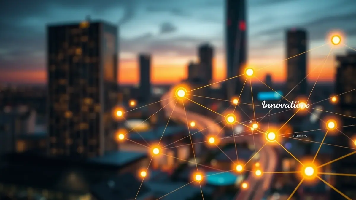 Imagen genérica: Red conectada de un ecosistema de innovación, con líneas luminosas.