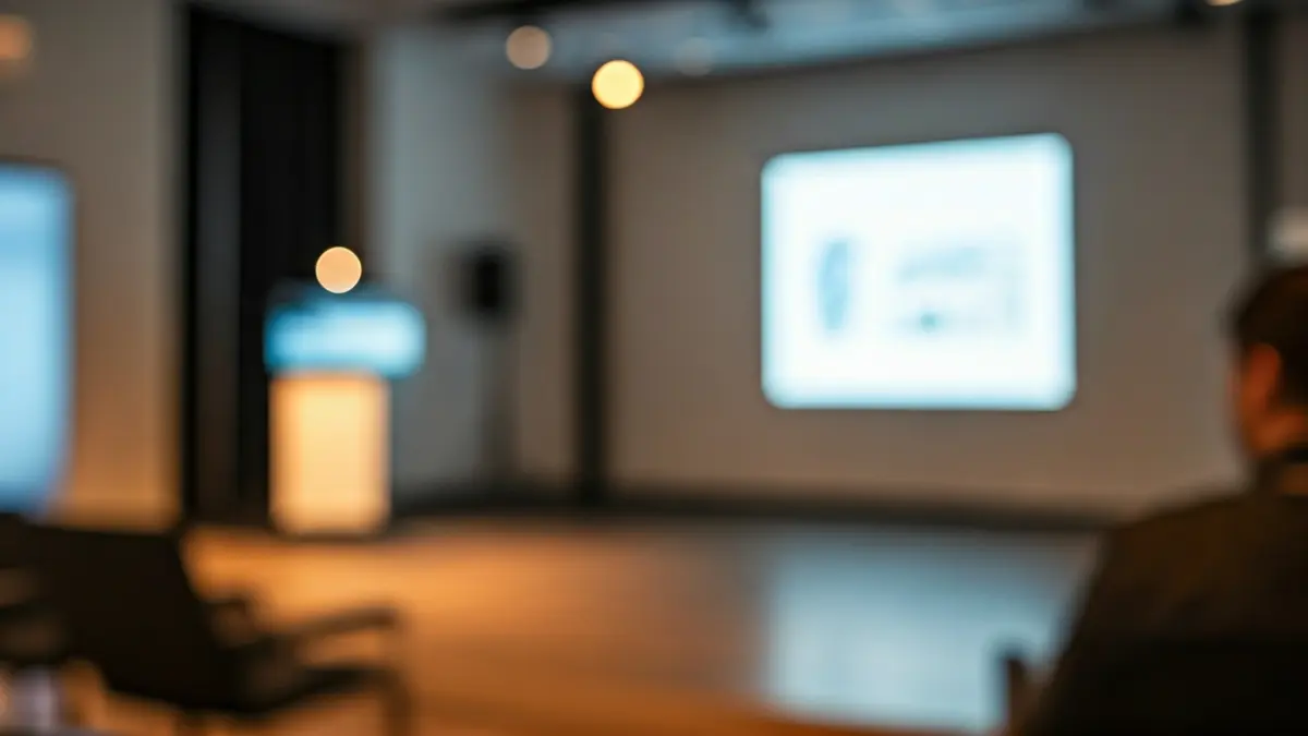 Imaxe xenérica dunha sala de conferencias preparada para un evento de emprego.