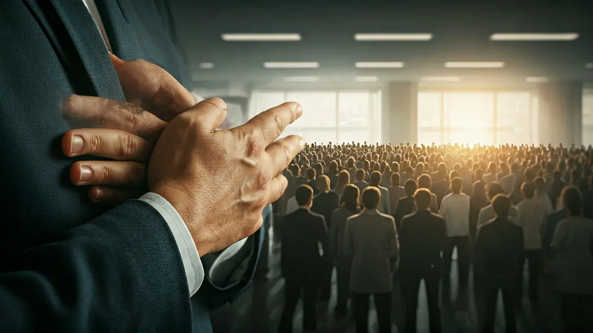 Imagen genérica de una persona practicando respiración consciente en un entorno de oficina.