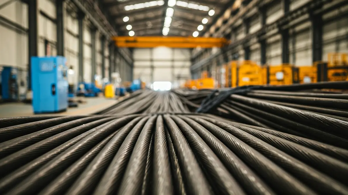 Imagen de cables submarinos almacenados en una nave industrial.