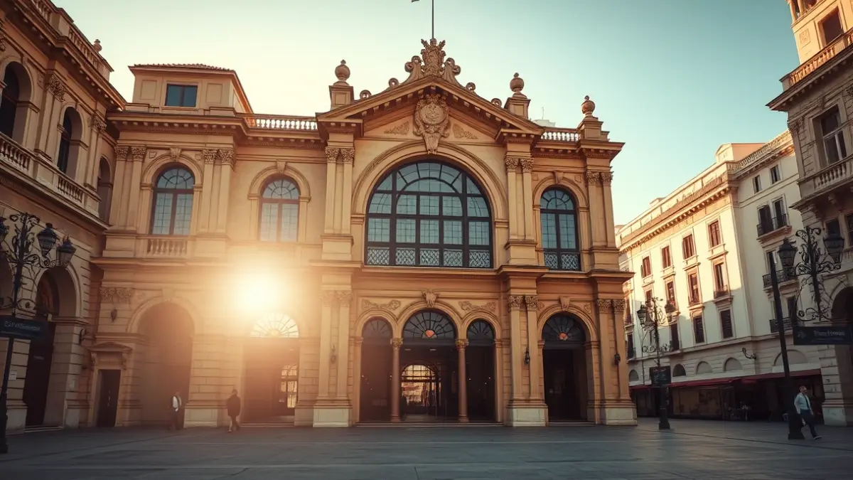 Facade of an old train station in Cádiz, to be transformed into a leisure center.
