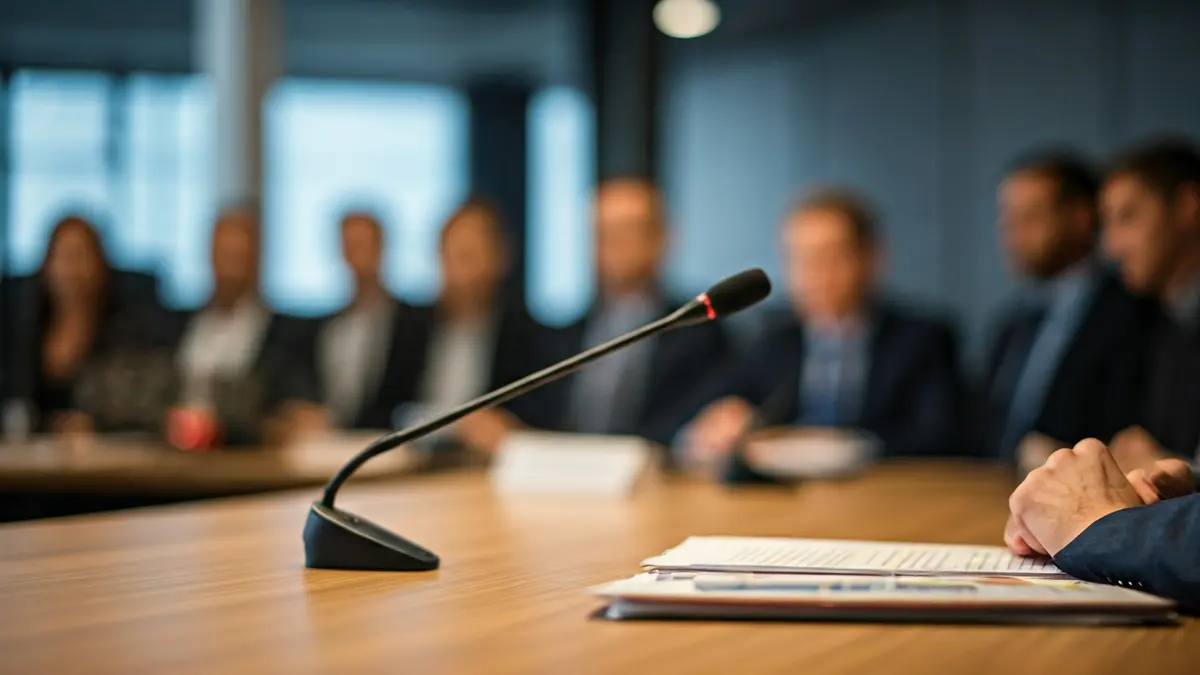 Imagen genérica de una mesa de negociación con personas difuminadas al fondo.