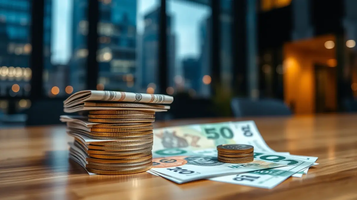 Generic image of banknotes and coins on a desk, symbolizing wealth management.