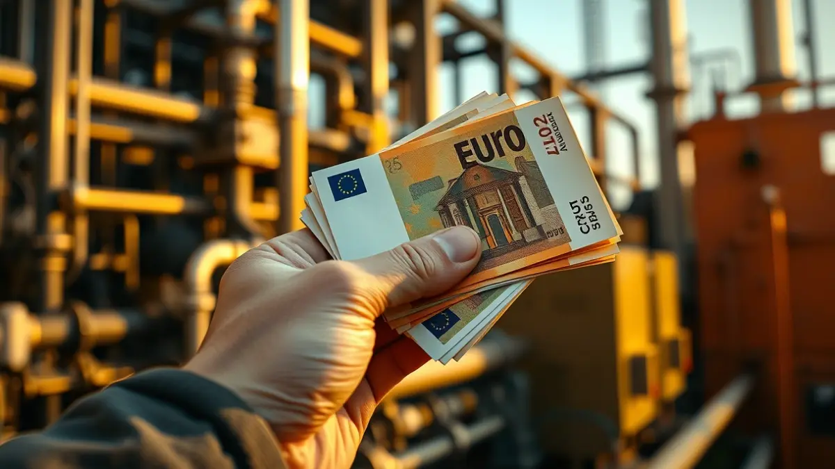 Generic image of money and industrial machinery, representing energy investment.
