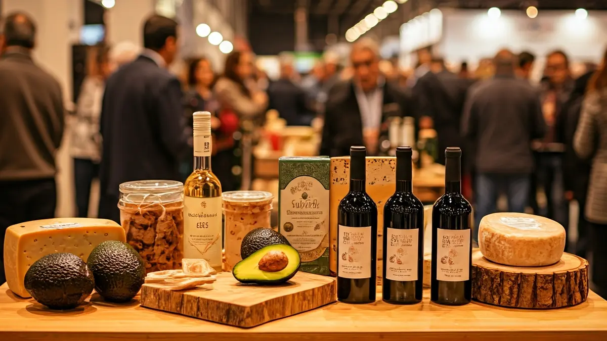Gourmet products from the Canary Islands displayed at a high-end food fair.