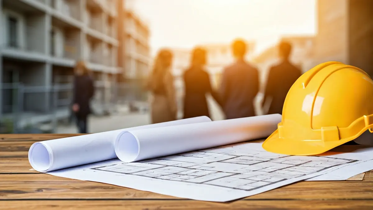 Imagen genérica de planos arquitectónicos y un casco de construcción, simbolizando el desarrollo urbano.