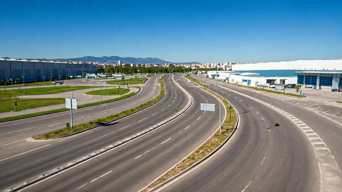 Aerial image of a modernized industrial park with new infrastructure.